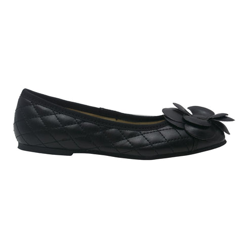 L'Amour Girls Black Quilted Flower Ballet Trendy Flats 7-10 Toddler - SophiasStyle.com